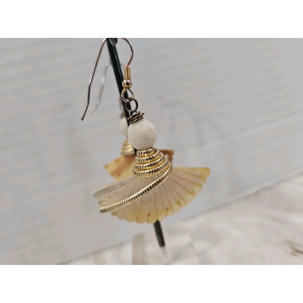 Shell Wrapped Pierced Earrings Nautical Beach Theme Handmade